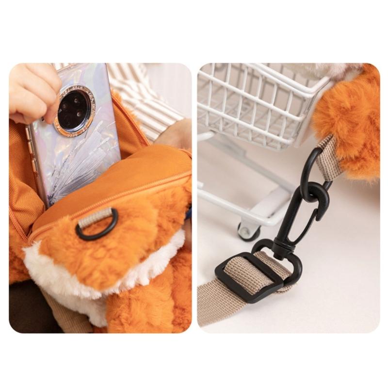 Plush Foxes Shoulder Bag Soft Crossbody Bag Girls Cartoon Backpack Lovely Animal School Bag Coin Purse for Winter