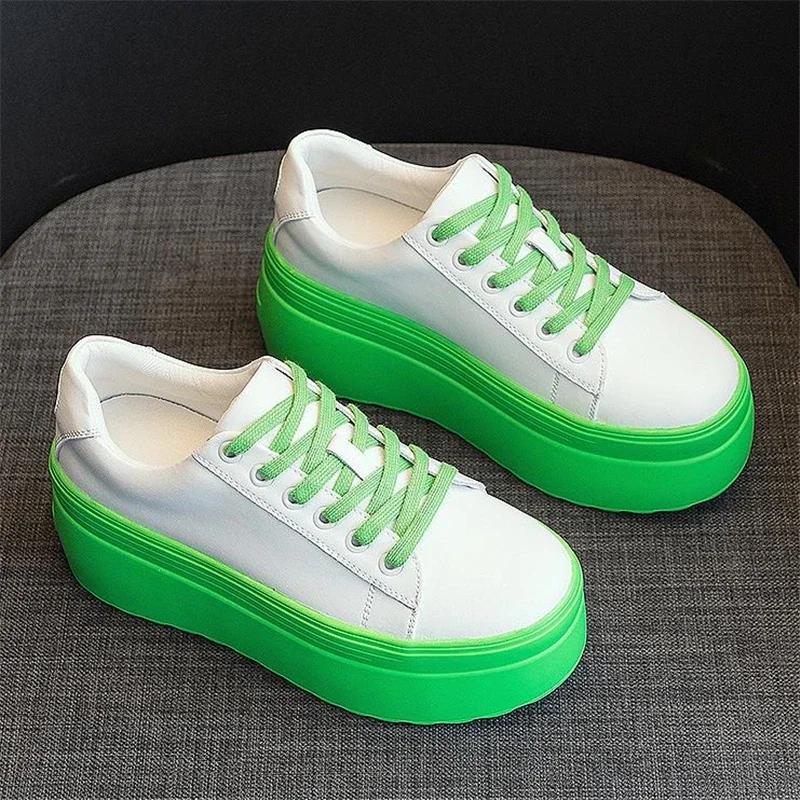 Mode Damen Sneaker 8CM Dicke Sohle Damen Ballerinas Lässig Plateau Flache Schuhe Schnürschuhe Leder Creepers Mädchen Lolita Schuhe Mary Janes