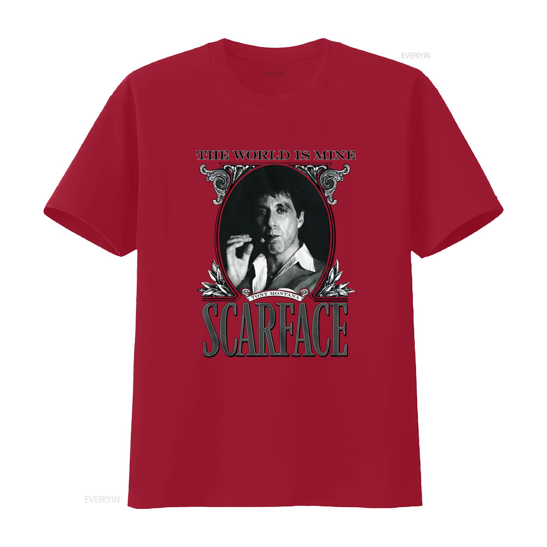 

Scarface Tony Montana World Is Mine Print T Shirt Stylish Iconic Design for Men vintage Washed Unisex Breathable Casual S