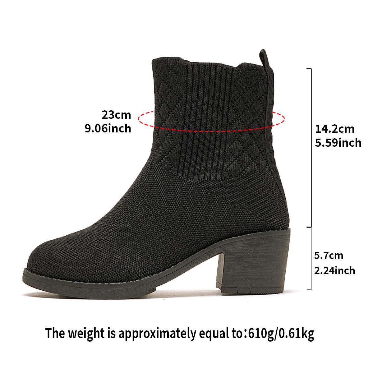 

, Женские вязаные эластичные ботильоны на толстом каблуке, Осенние тканевые носки, ботильоны на низком каблуке, Повседневные, дышащие, короткие ботинки 36 чёрный