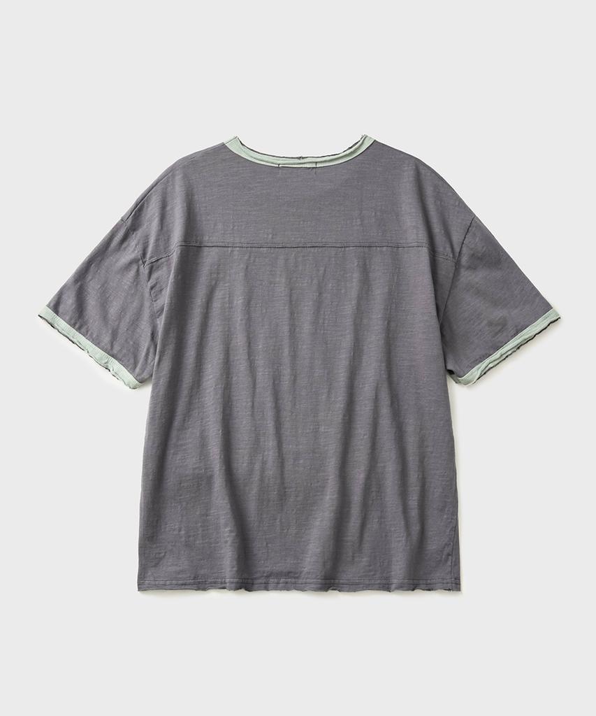 HOOVES Layered Slub Crop Short Sleeve Tee [Blue Gray]