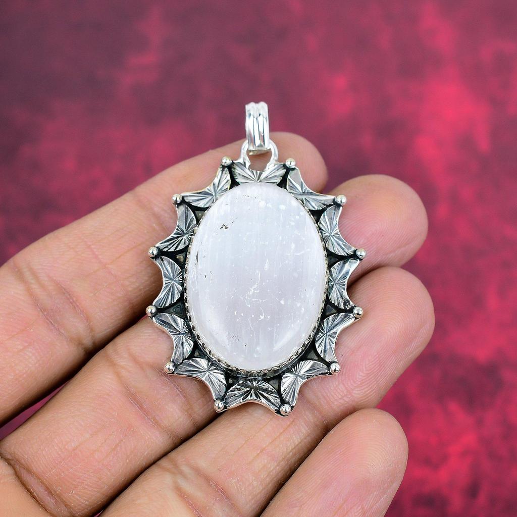 Pandantiv Selenit Argint Sterling 925 Masiv, Bijuterii Pandantiv cu Piatră Prețioasă Făcută Manual, Cadouri Pentru Soție Pandantiv Nou