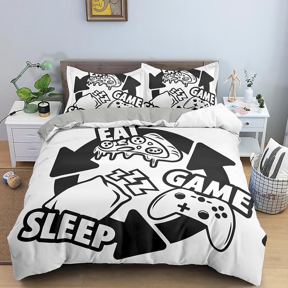 Comforter Gamer Bedding Set Luxury Retro Game Handle Queen Teen Boy Girl Gamepad Print Quilt/ 2/3Pcs