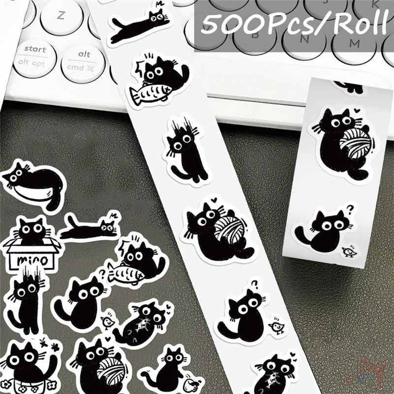 500Pcs/Roll Q Naughty Black Cats Kids Rewards Stickers - DIY Scrapbooks Album Decor Sealing Label Decals