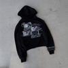 Dunkler Gothic Print Kapuzenpullover Damen Langarm Oversize Streetwear Y2K Trendiger Pullover