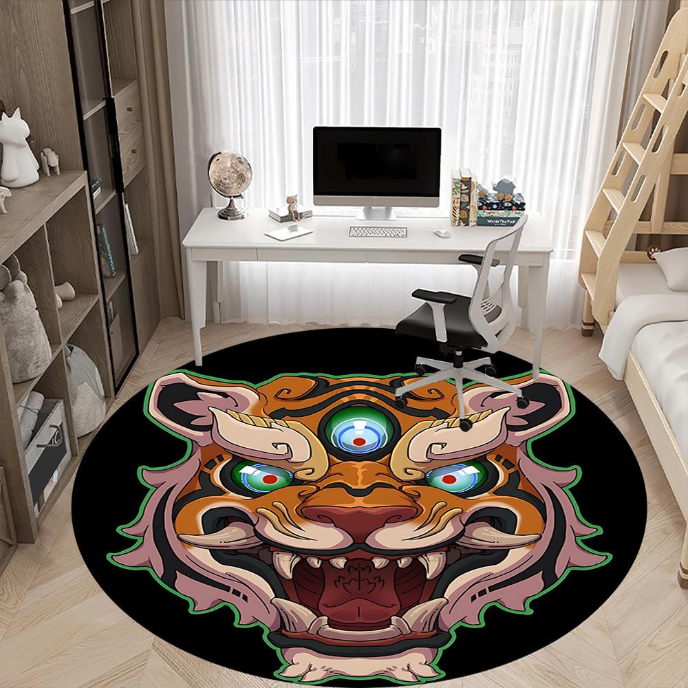 1PC Tiger Head Office Round Rug, Non slip, Soft and Durable Office Rug for Interior Decoration, Perfect for Office