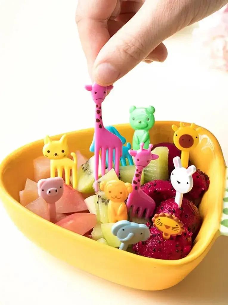 10 pièces Ferme Animale Fourchette à Fruits Mini Dessin Animé Enfants Snack Gâteau Dessert Pick Food Cure-dent Bento Déjeuners Fête Cadeau de Noël