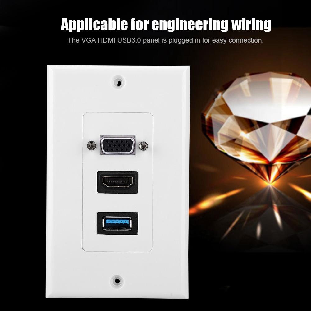 US 3 PORT VGA HDMI USB3.0 Socket Wall Mount Panel Adapter Wall Socket