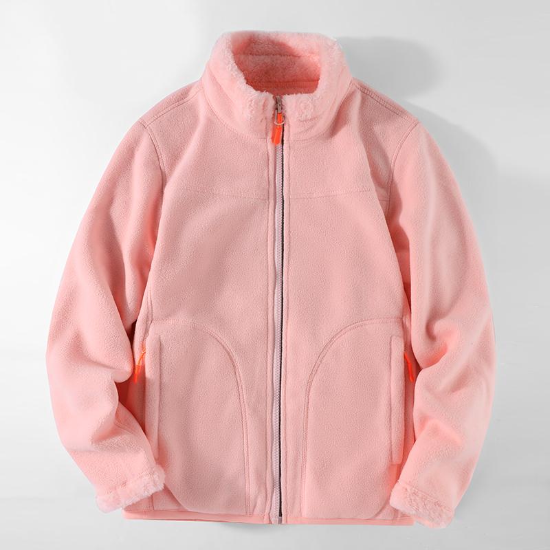 Reversible Fashion Fleece Jacket for Spring Autumn Unisex Couple Coral Fleece Polar Fleece Sherpa Wool Warm Blouse