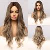 Women's Fashion Wigs: Brown and Blonde Ombré, Center-Parted Long Curly Wig