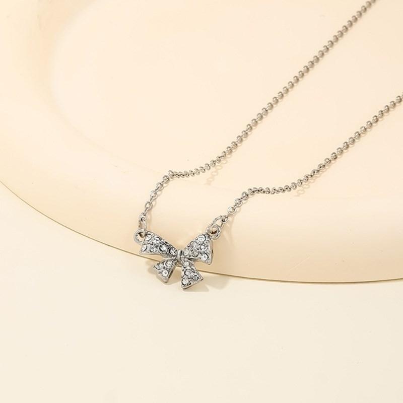 Fashionable Bow Necklace Bowknot Pendant Neckchain Adjustable Chain Choker Handmade Collarbone Chain Gifts for Women