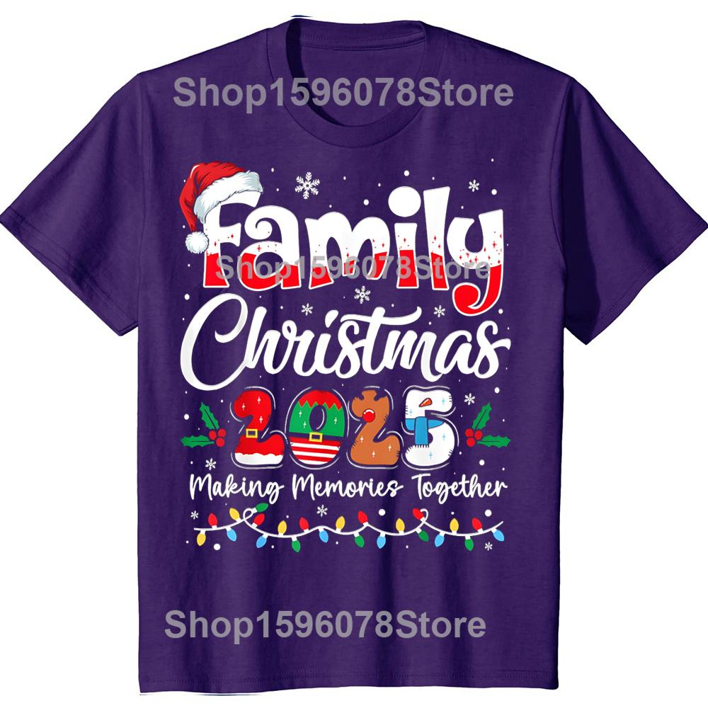 

Семейные Рождественские 2025 Парные Рождественские Командные Футболки Санты Мужская Женская Мода Повседневная Футболка 100% Хлопок Свободная Оверсайз 4XL