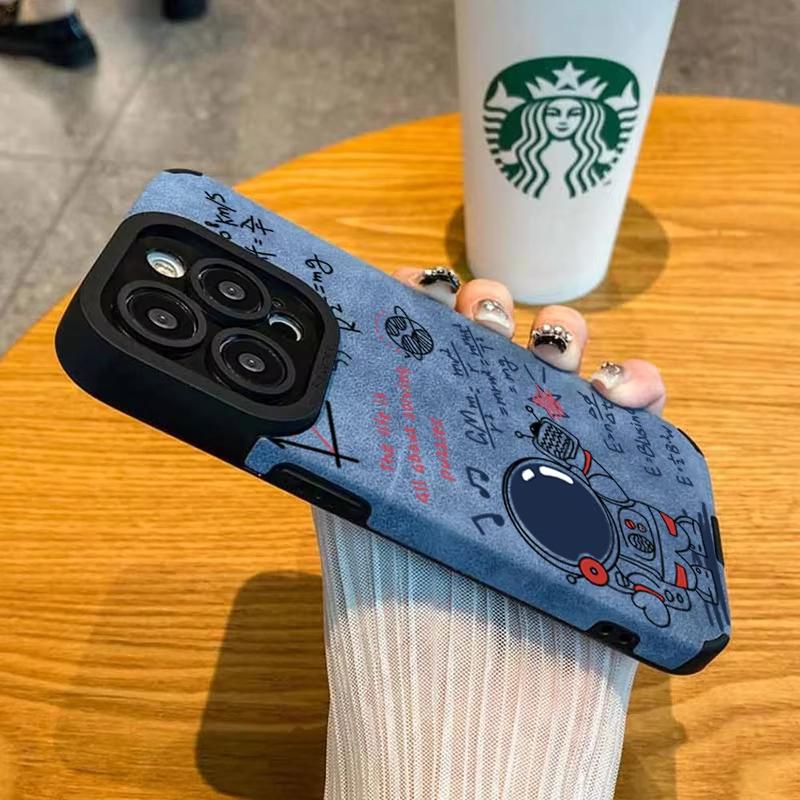 Fun Astronaut Print Shockproof Phone Case for iPhone 17 16 Pro 15 14 13 12 11 Pro Max Air X XR XS Max Leather Soft Cover