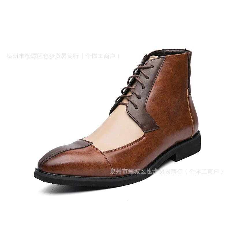 Mens Color Block Lace-Up Pointed Toe Ankle Boots Large Size Formal Casual Leather Shoes