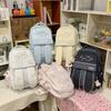 School bag: Sea salt blue vertical stripe rabbit ear backpack, star-studded backpack for middle and high school students, girls' casual travel lace 