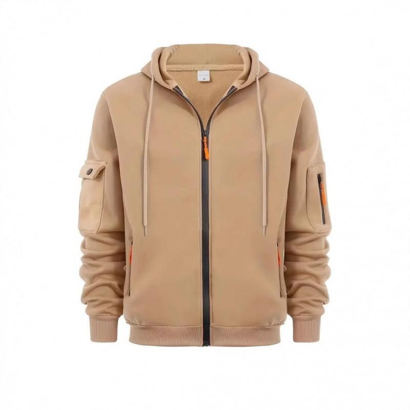 Mens Zip Up Hoodie Sweatshirt Casual Sports Top Solid Color Loose Fit