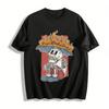 Skull Holding Burning Umbrella Graphic Tee Vintage American Street Style Oversized Casual Short Sleeve Pure Cotton T-shirt