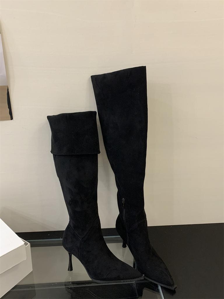 Over-knee Boots Women's 2025 Autumn and Winter New Suede Tall Elastic Pointed Thin Boots Thin Heel Two Wear Stacking Boots