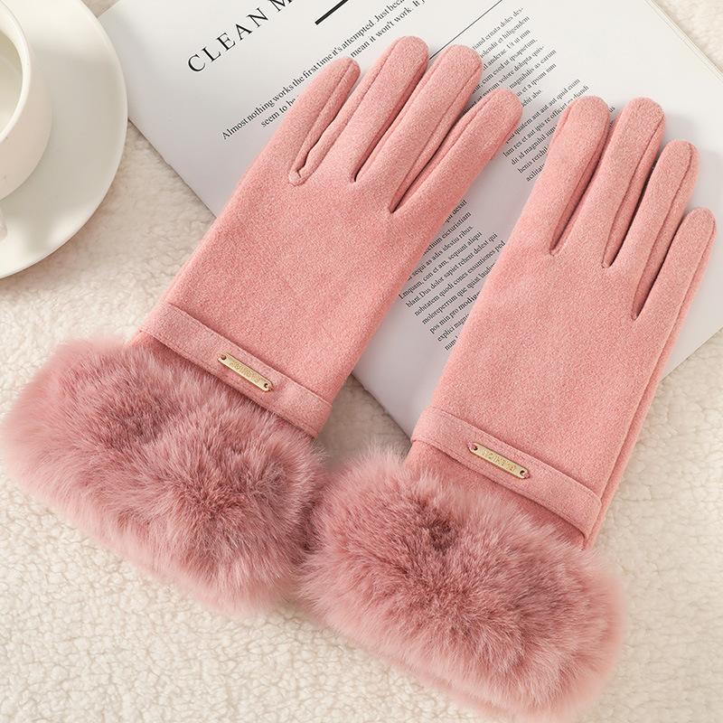 Warm Gloves Women'S German Plush Mouth Windproof And Cold-Proof Plush Outdoor Riding Driving Touch Screen Autumn And Winter Gloves