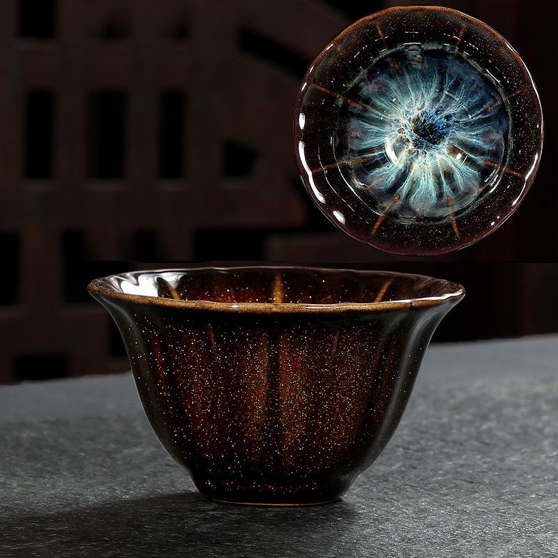 

Чайная чашка ручной работы из керамики в японском стиле, черная, маленькая, одинарная, для смены печи, чаша для чая пуэр, старинная чашка для медитации, чайный сервиз кунг-фу