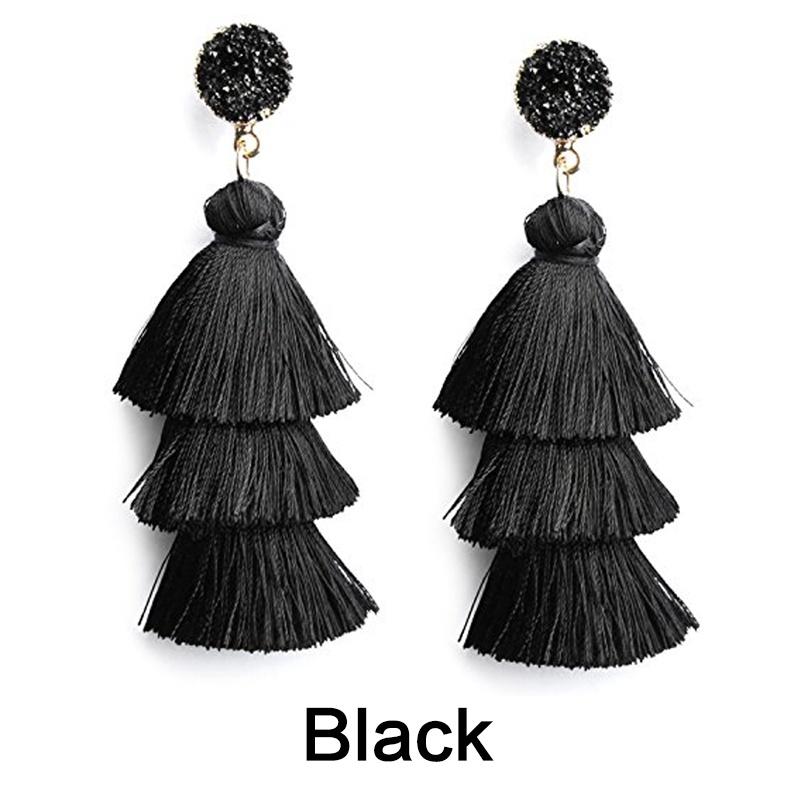 Bohemian Tassel Earrings for Women - Colorful Layered Dangle Drop Druzy Stud Jewelry Gift for Christmas Birthday