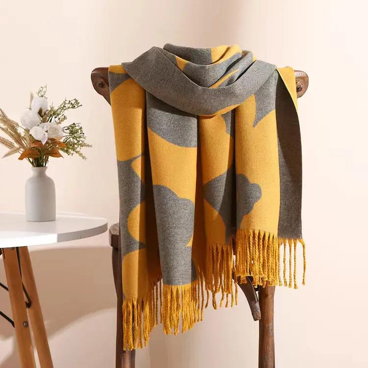 

Женские модные шарфы, длинный кашемировый платок, зимний теплый вязаный шарф в клетку с большой кисточкой