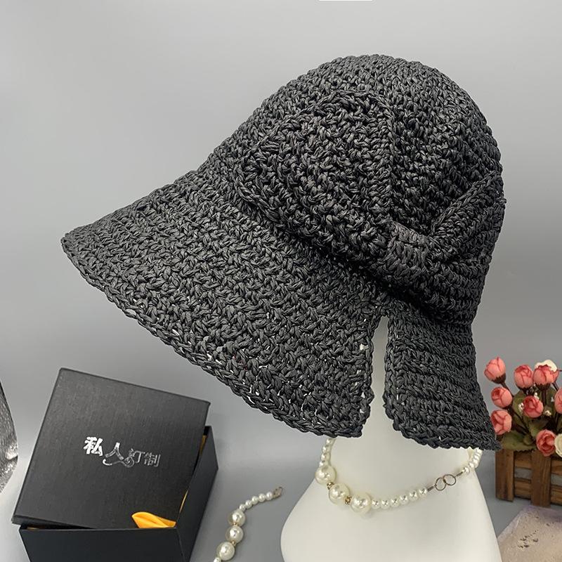 Big Brim Bow Bucket Hat Foldable Visor Beach Hat Small Edge Split Straw Hat Summer Sun Protection