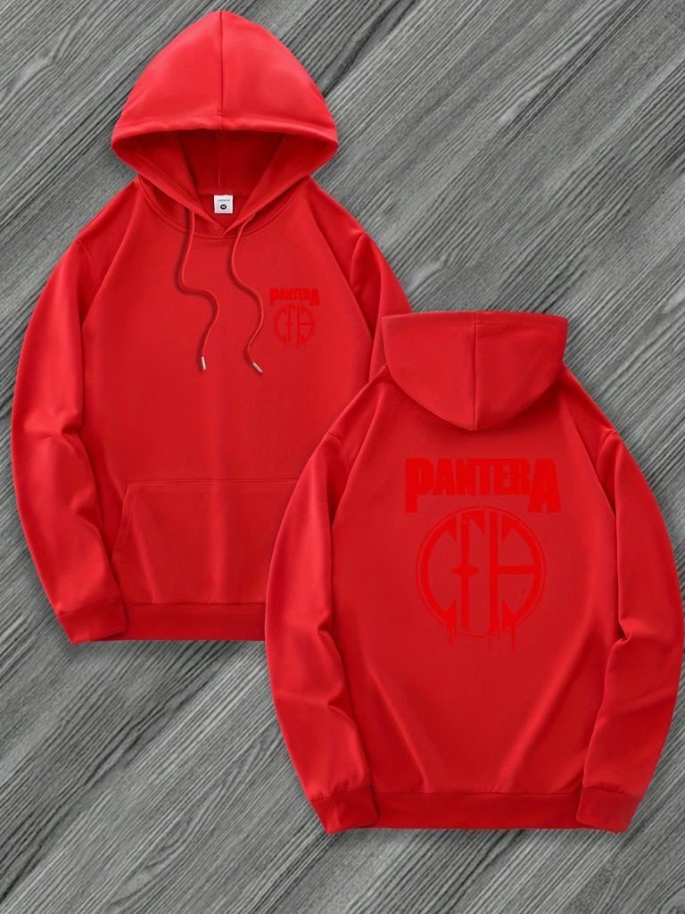 Lässiger Herren-Hoodie mit aufwendigem rot-schwarzem geometrischem Muster, Kängurutasche und taillierter Passform. Stilvoller Freizeit-Hoodie.