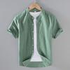 Cotton Linen Men's Short-Sleeved Shirts Summer Streetwear Plain Color Stand Collar Casual Beach Style Plus Size XS-3XL