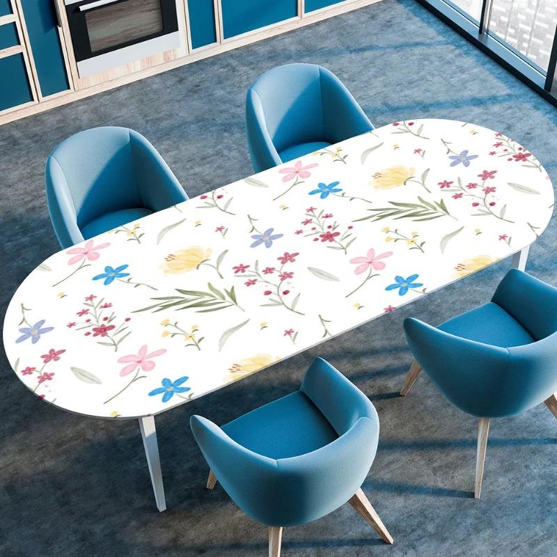 Elastic Stretch Waterproof Tablecloth Oil-Resistant Oval Fitted Table Cover for Kitchen Dining Wedding Party Outdoor Courtyard