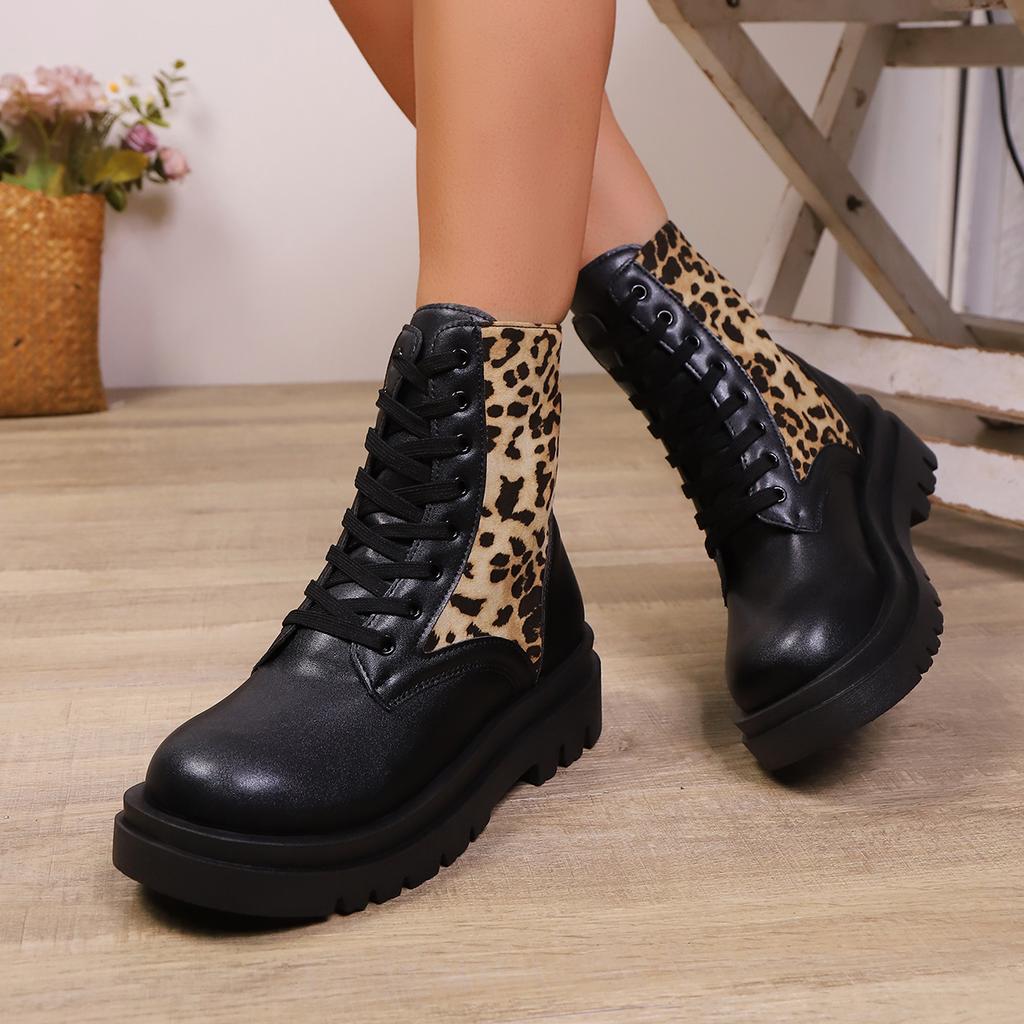 Women Ankle Boots Mixed Colors Round Toe Front Lace Up Med Heel Shoes Women 2026 New Plus Size Comfortable Modern Boots Women