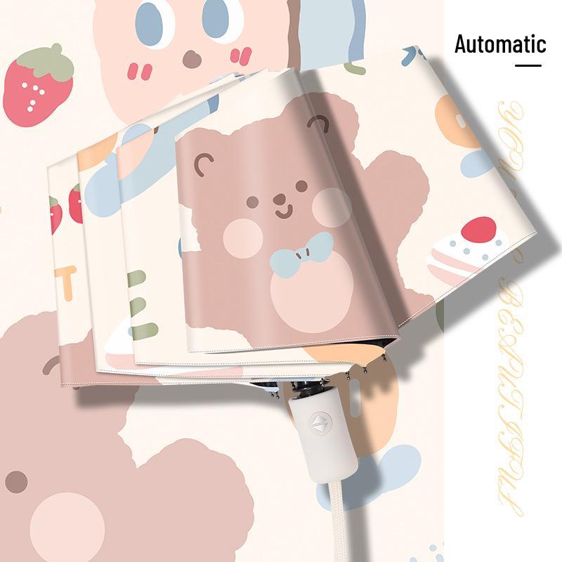Cartoon Sunny & Rainy Dual-Use Auto Folding Umbrella for Adults & Students