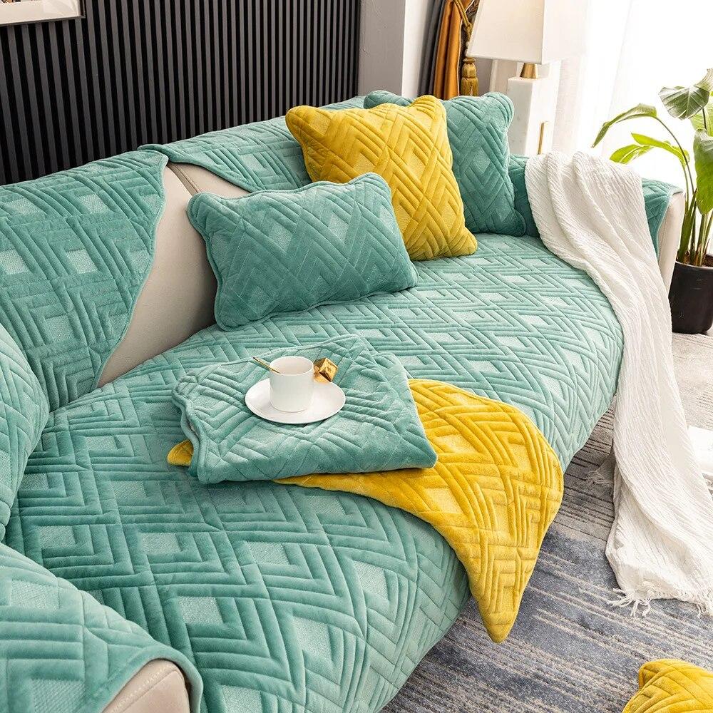 Fashion Winter Sofa Cover Thick Comfortable Plush Living Room Sofa Cushion Warm Non-Slip Velvet Sofa Backrest Armrest Cushion