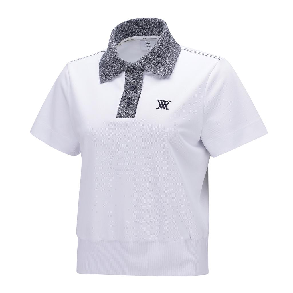 ANEW GOLF Women Knit Collar Loose Short T-Shirt_Wh