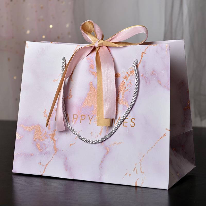 Large Marble Pattern Gift Bag with Ribbon – Ideal for Holidays, Weddings, and Candy Gifts