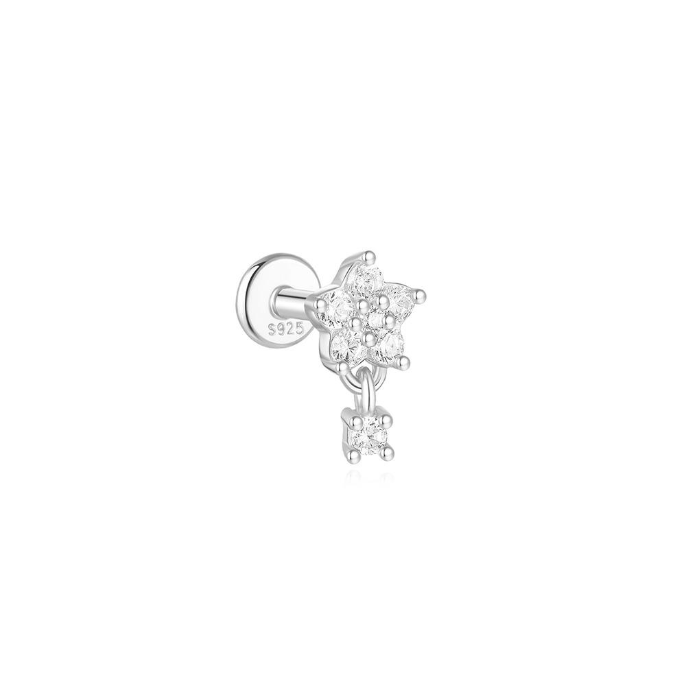CANNER 1PZ Occhio di Cavallo Testa Piatta Filettato Perforazione Osso Auricolare Donna Argento 925 Ins Stella Fiore Geometria Zircone Orecchino a Lobo