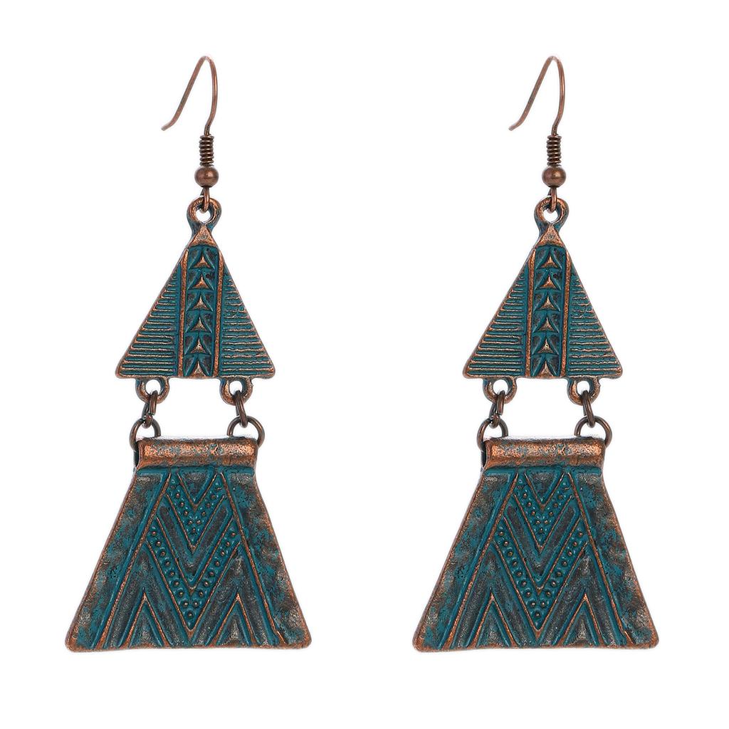 Antique Bronze Metal Earrings Vintage Geometric Round Triangle Dangle Pendientes Earrings Women's Ethnic Indian Jhumka Zircon