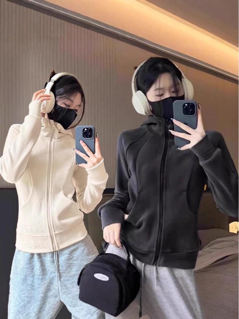 Women's 2025 Hooded Sweatshirt Jacket with Stand Collar & Fleece-Lined Windbreaker - Slim Fit for Spring/Autumn