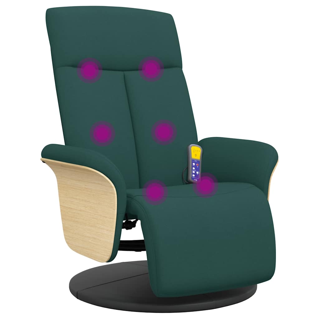 Massage Chair with Footrest Dark Green Fabric