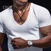 Zmywalna koszula męska z dekoltem w kształcie litery V, elegancka, letnia męska podstawowa koszulka Fitness