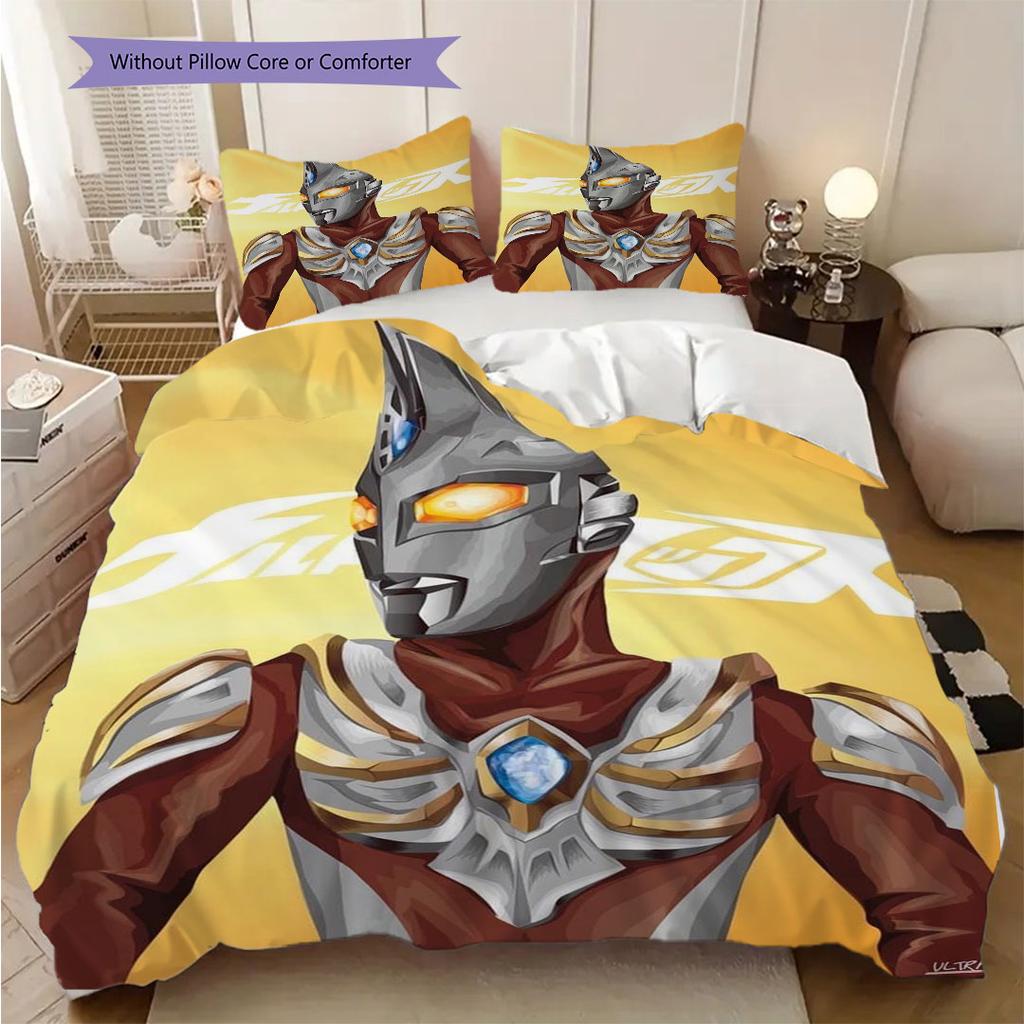 Three-piece cartoon Ultraman Tiga printed bedding set,(1*Duvet Cover + 2*Pillowcase, Without Core) suitable for bedroom use.