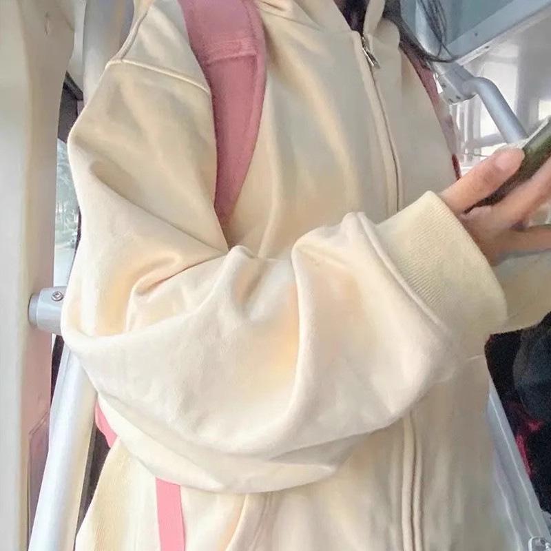 Women's Gray Hooded Cardigan Sweatshirt - Autumn 2026 Korean Style