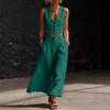 Completo Due Pezzi da Donna Vestibilità Larga Canotta Senza Maniche Scollo a V Pantaloni a Gamba Larga Vita Alta