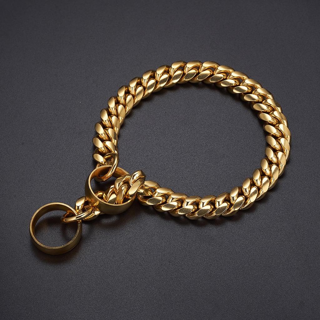 18K Gold Plated Stainless Steel Dog Choke Training Half for Large Dogs Chain, Chain, Collar, Choker, Choke, Metal, (26"/66cm)