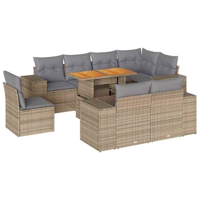 VidaXL Salon de jardin avec coussins 9 pcs beige résine tressée 3327391