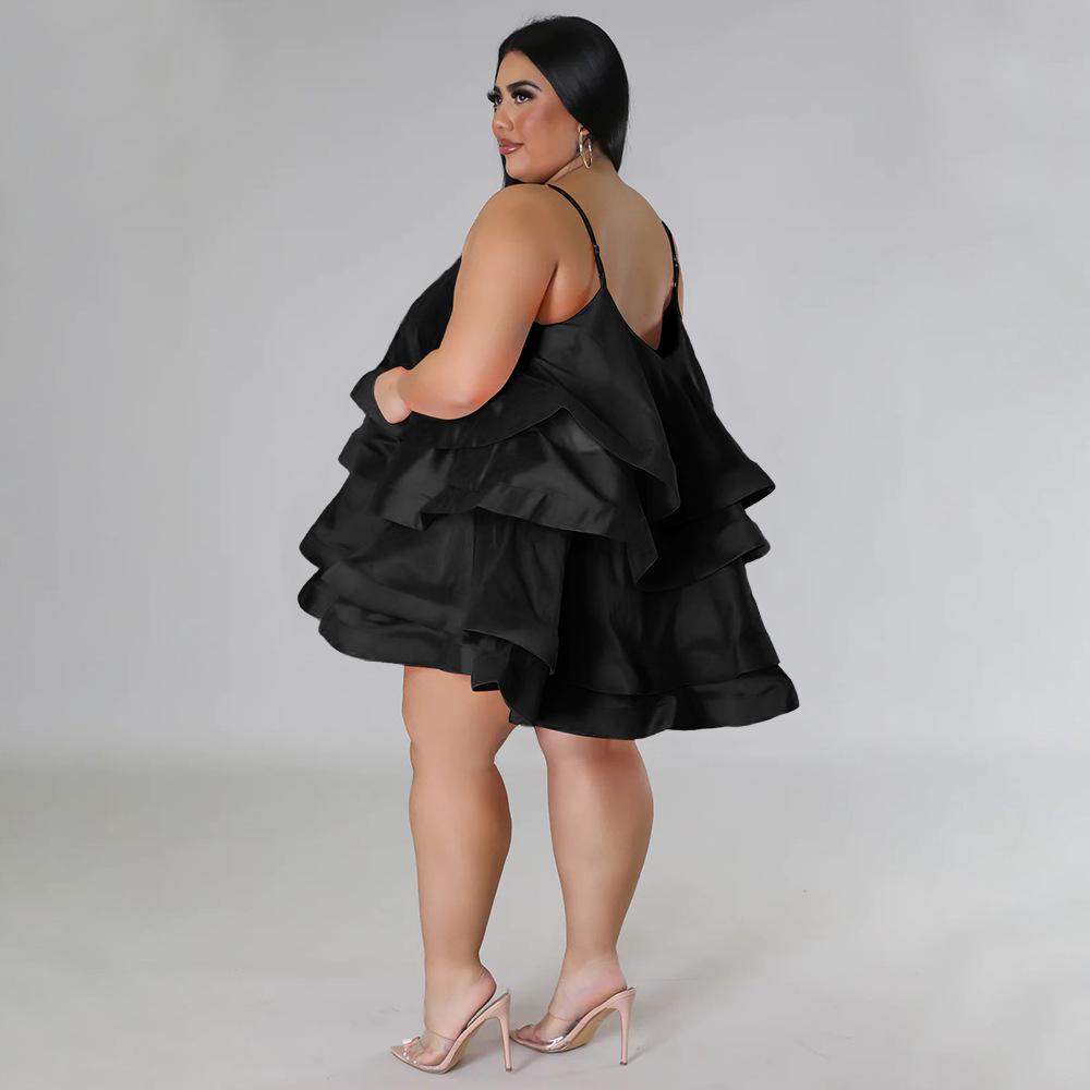 N7808 Robe Sexy à Volants Sans Manches pour Femmes Européennes et Américaines avec Bretelles Réglables