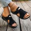 Women'S Wedge Heel Sandals Comfortable One-Strap Sandals Metal Decoration Casual Thick-Soled Slippers Versatile Casual Wedge Heel Slippers