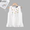 ZANZEA Women Casual Sleeveless Embroidery Ruffled Hem Tank Tops Blouse