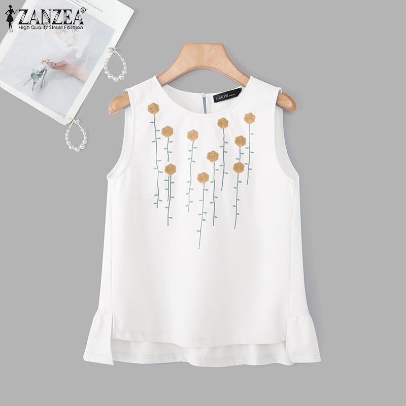 

ZANZEA Women Casual Sleeveless Embroidery Ruffled Hem Tank Tops Blouse S