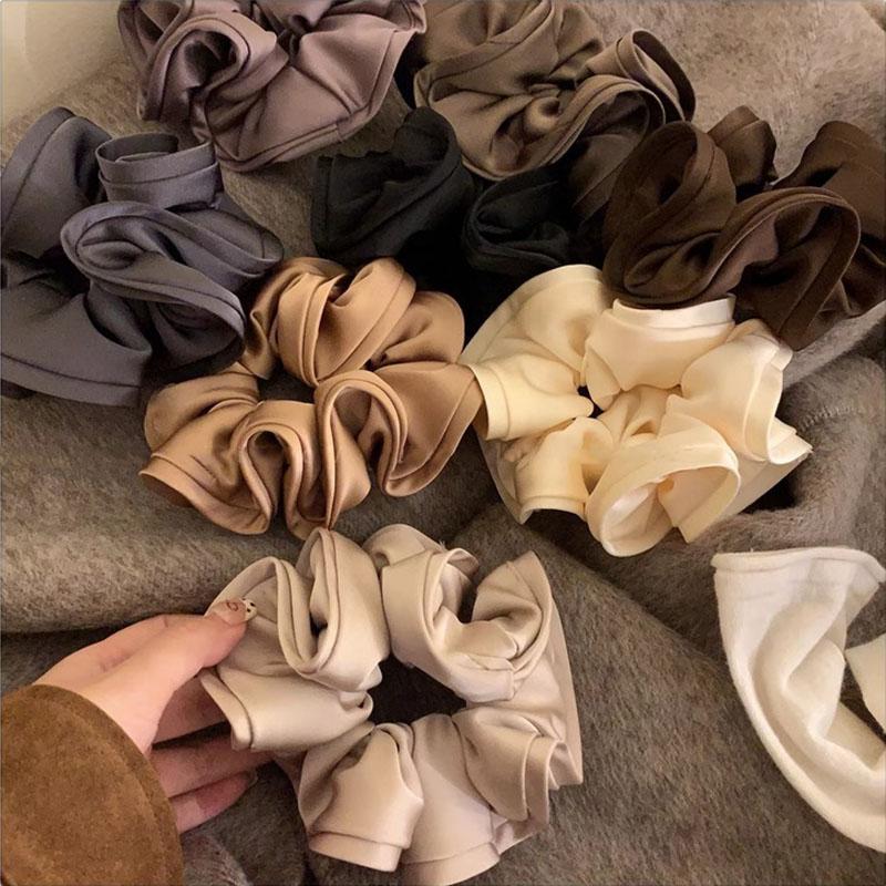 French Satin Large Hair Ropes Headband For Women Simple Oversized Elastic Hairband Scrunchies Hair Ornament Ponytail Headwear